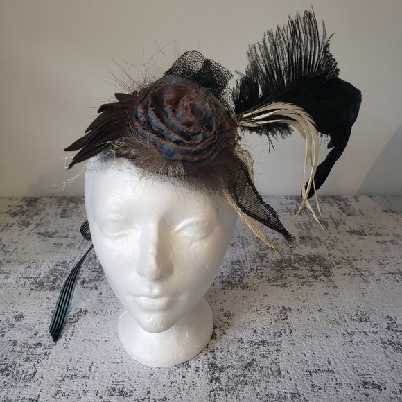 One of a Kind Handmade Custom Feather Head Piece Fascinator - Picture 3 of 12